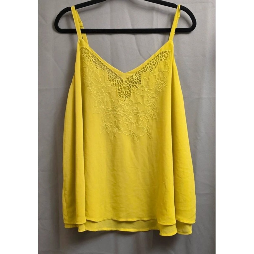 Torrid Yellow Floral Embroidered Crochet Lace V-Neck Cami Blouse Plus Size 1